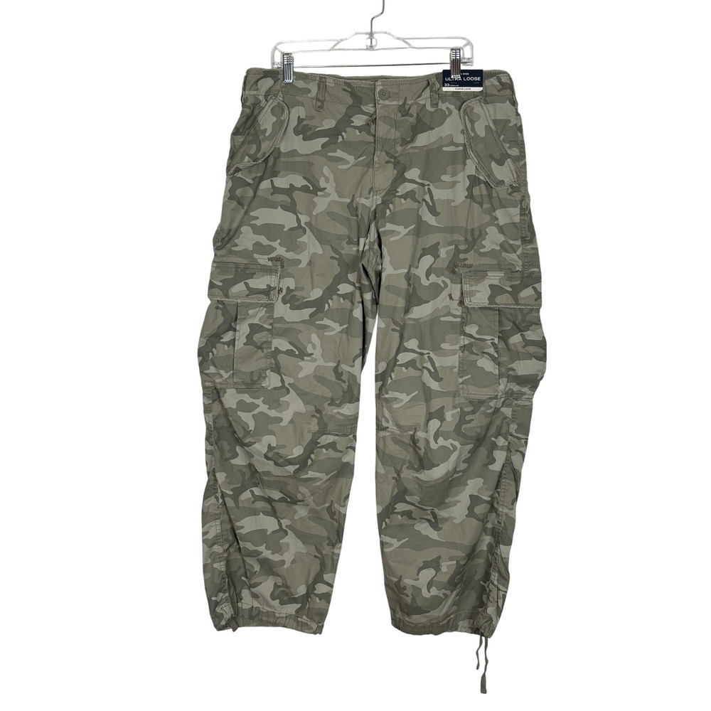 Abercrombie & Fitch Ultra Loose Low Rise Camo Pants size 33 Cargo Curve Love Y2K